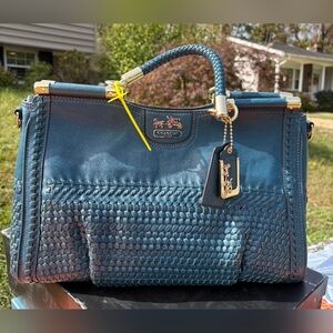 Coach Madison Caroline Woven Teal Leather Satchel